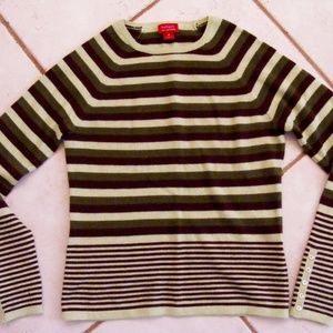 Halogen Cashmere Small Sweater EUC Stripes Forest green Coffee Brown Ivory S M
